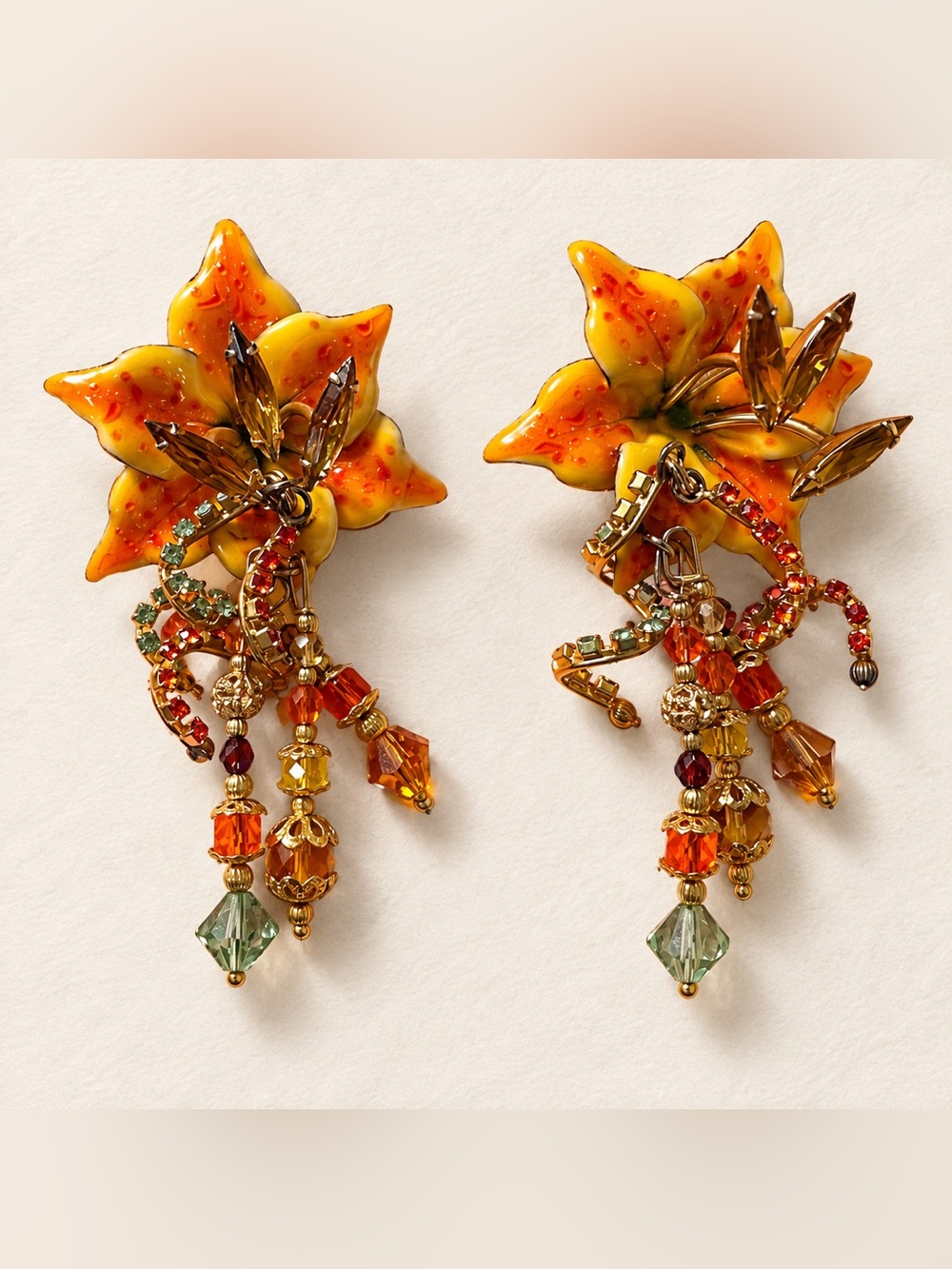 Lunch at the Ritz Tiger Lily Iridescent Vintage Clip-On Earrings